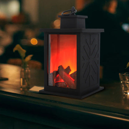 Skorter | Contemporary Retro ABS Simulated Flame Fireplace Round Battery Rectangular LED Table Lamp For Living Room