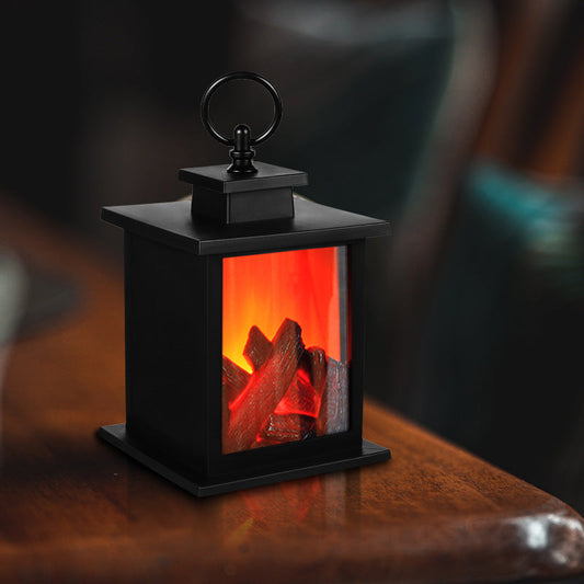 Skorter | Contemporary Retro ABS Simulated Flame Fireplace Round Battery Rectangular LED Table Lamp For Living Room