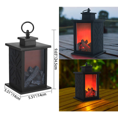 Skorter | Contemporary Retro ABS Simulated Flame Fireplace Round Battery Rectangular LED Table Lamp For Living Room