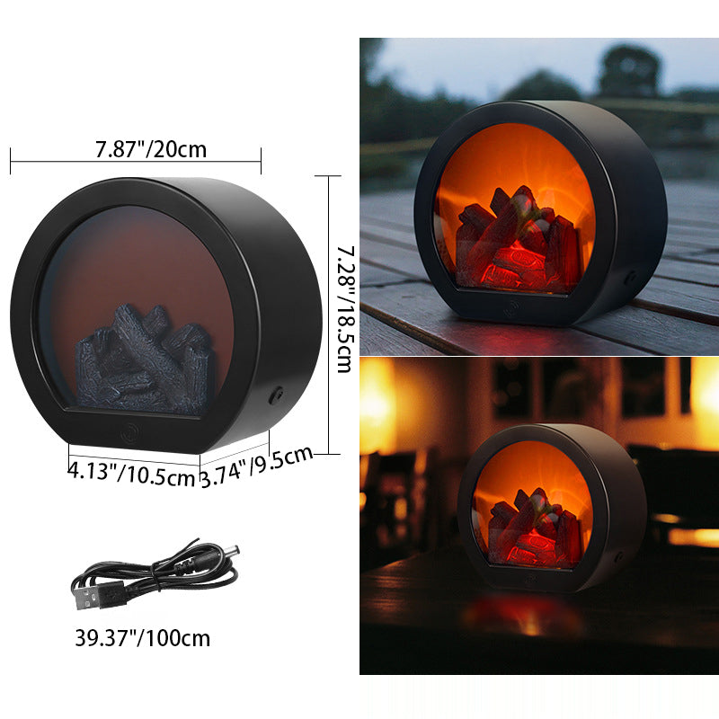 Skorter | Contemporary Retro ABS Simulated Flame Fireplace Round Battery Rectangular LED Table Lamp For Living Room