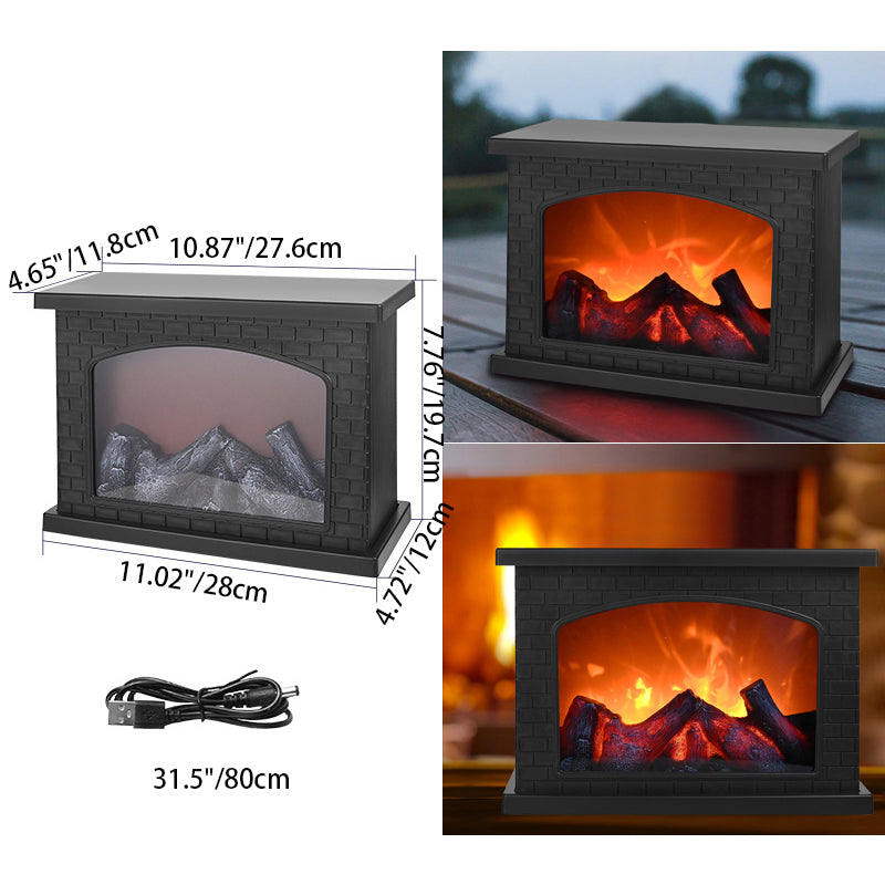Skorter | Contemporary Retro ABS Simulated Flame Fireplace Round Battery Rectangular LED Table Lamp For Living Room