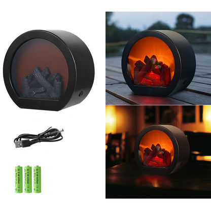 Skorter | Contemporary Retro ABS Simulated Flame Fireplace Round Battery Rectangular LED Table Lamp For Living Room