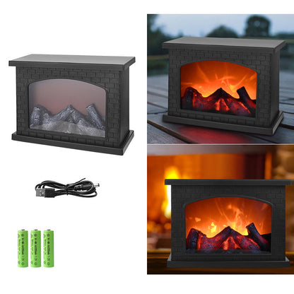 Skorter | Contemporary Retro ABS Simulated Flame Fireplace Round Battery Rectangular LED Table Lamp For Living Room