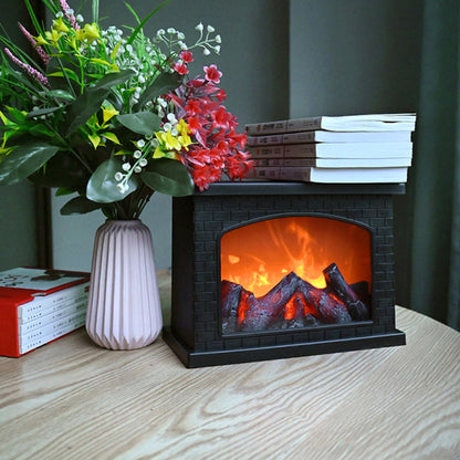 Skorter | Contemporary Retro ABS Simulated Flame Fireplace Round Battery Rectangular LED Table Lamp For Living Room
