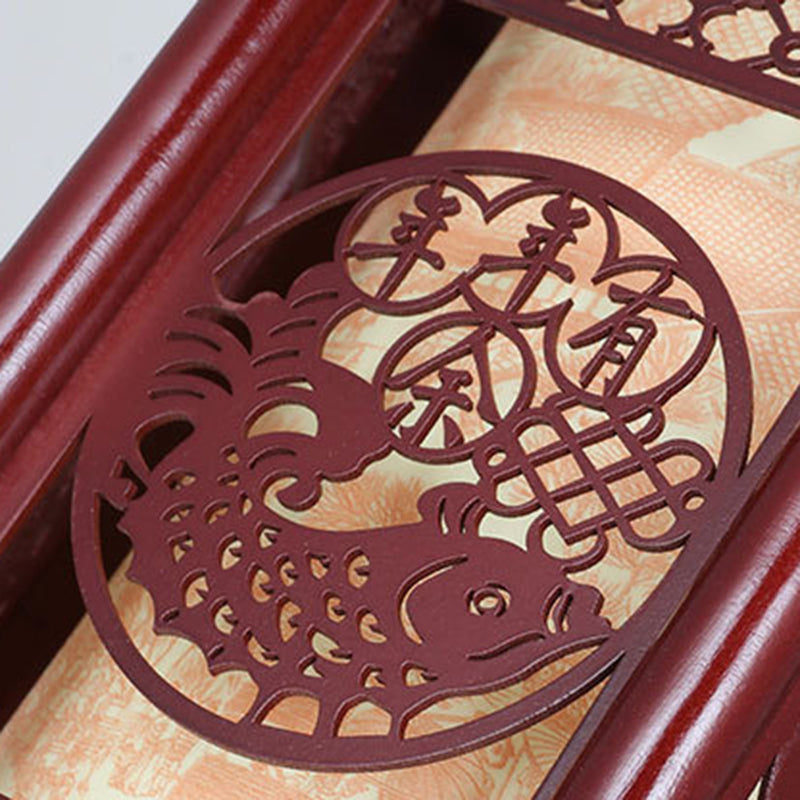 Skorter | Traditional Chinese Wood-PVC Cylinder Lantern Carved Fish 1-Light Pendant Lamp for the Dining Room