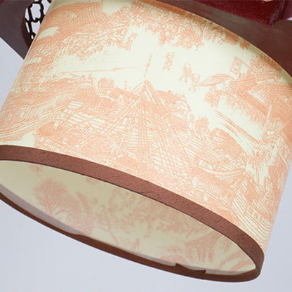 Skorter | Traditional Chinese Wood-PVC Cylinder Lantern Carved Fish 1-Light Pendant Lamp for the Dining Room