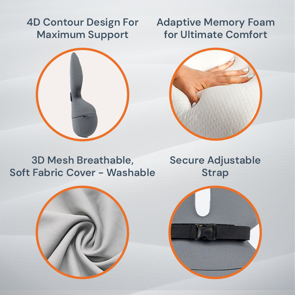 Skorter | Adjustable Memory Foam Lumbar Support Cushion | Backrest Support for office chair Ergonomic Design for Back Pain Relief at Home, Office & Car