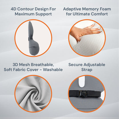 Skorter | Adjustable Memory Foam Lumbar Support Cushion | Backrest Support for office chair Ergonomic Design for Back Pain Relief at Home, Office & Car