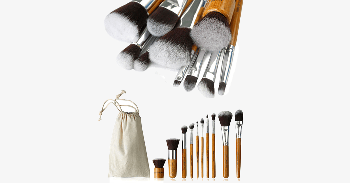 Skorter | Eco-friendly bamboo hairbrush set with free case – A set of 10 make-up brushes for perfect blending