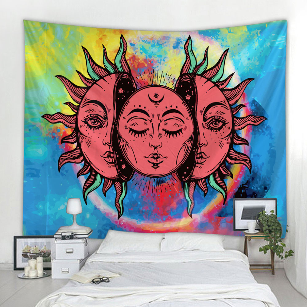 Skorter | Beautiful psychedelic face print large wall-mounted cheap hippie wall tapestry bohemian wall tapestry mandala wall art decoration