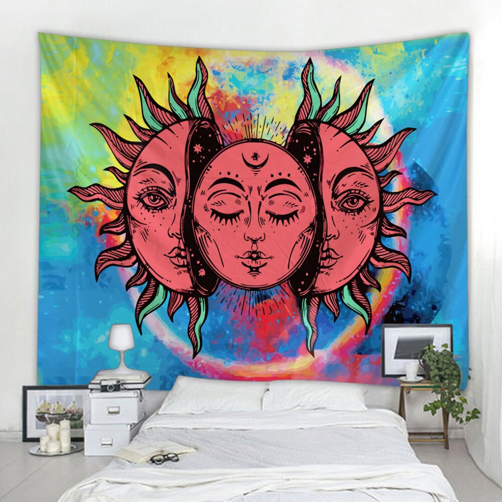 Skorter | Beautiful psychedelic face print large wall-mounted cheap hippie wall tapestry bohemian wall tapestry mandala wall art decoration