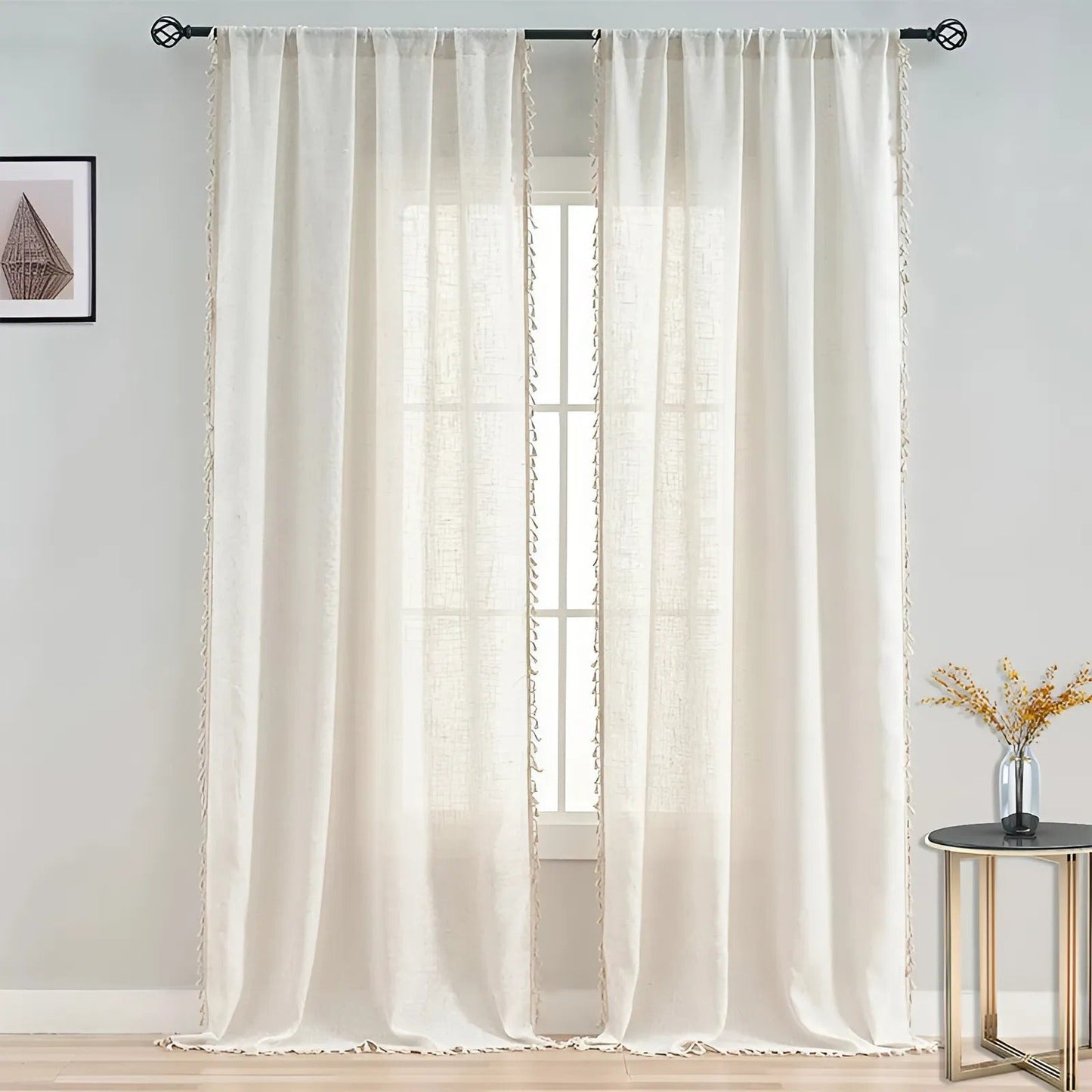 Skorter | Boho Cotton-Linen Semi-Sheer Curtains