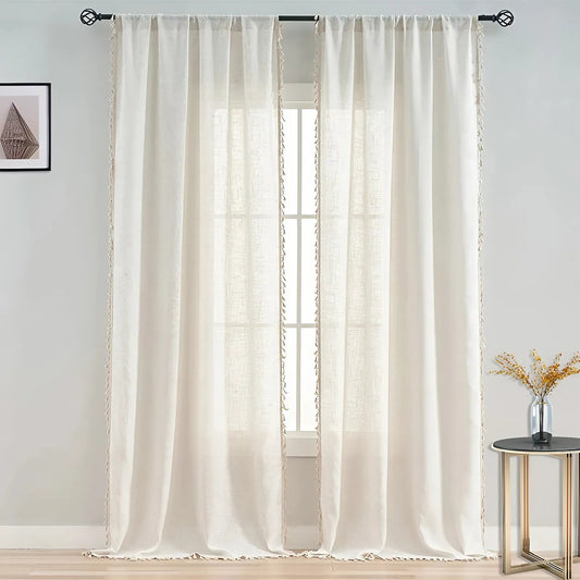 Skorter | Boho Cotton-Linen Semi-Sheer Curtains