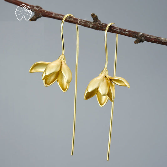 Skorter | 18K Gold Elegant Magnolia Flower Dangle Earrings