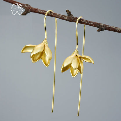 Skorter | 18K Gold Elegant Magnolia Flower Dangle Earrings