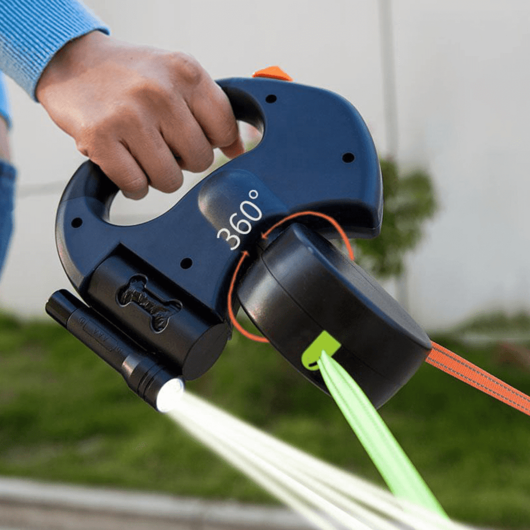 Skorter | DoubleDog Infällbart Dubbelt Hundkoppel med Anti-Tangle Vridbart &amp; Inbyggd Ficklampa – 4m Förlängbart för Två Hundar 