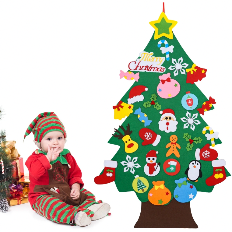 Skorter | Felt Christmas Tree for Kids – Montessori Learning Toy with 32 Ornaments