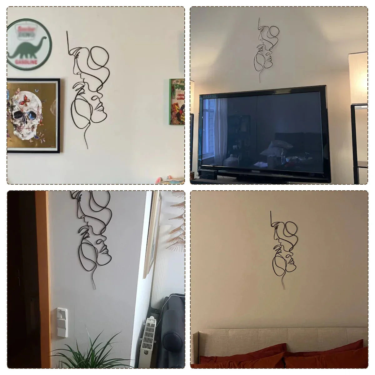 Skorter | Black Metal Wall Art Wall Decoration Abstract Iron Wall Sculpture Minimalist Face Line Home Decor Craftsmanship