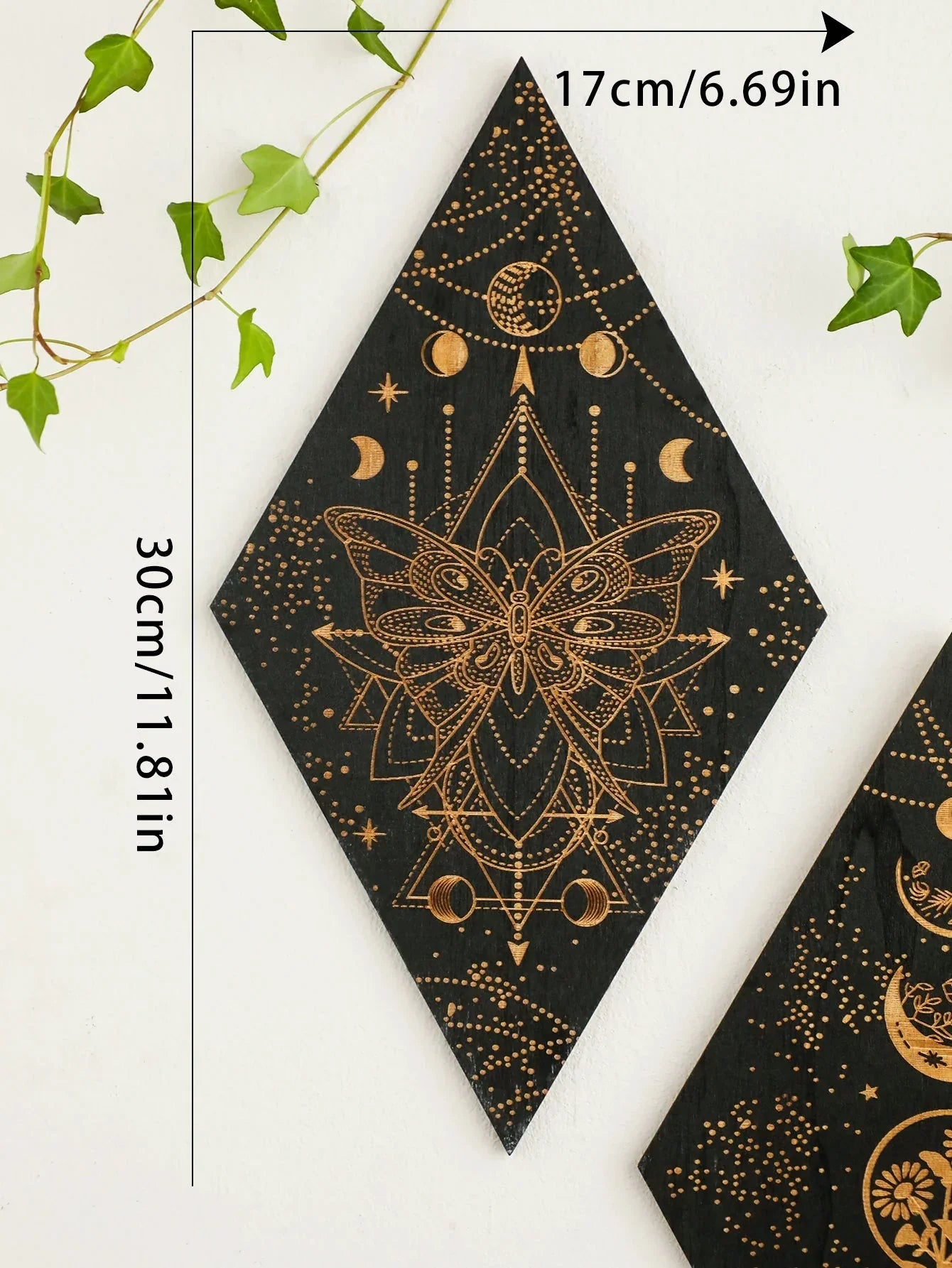Skorter | Black Moon Phases Wooden Wall Decoration Rhombus Wall Art Boho Home Decor Witch Tapestry Decoration Room Decor Aesthetic Gift