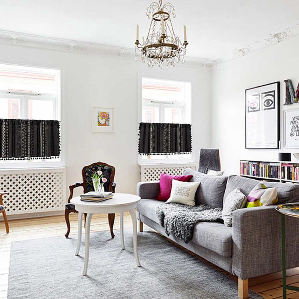 Skorter | Black Geometric Tribal Tassel Cabinet Curtain