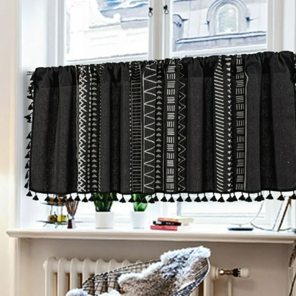 Skorter | Black Geometric Tribal Tassel Cabinet Curtain
