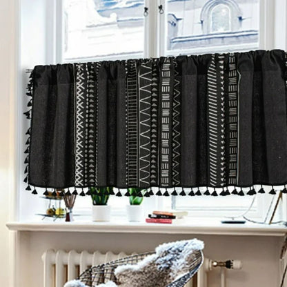 Skorter | Black Geometric Tribal Tassel Cabinet Curtain