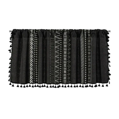 Skorter | Black Geometric Tribal Tassel Cabinet Curtain