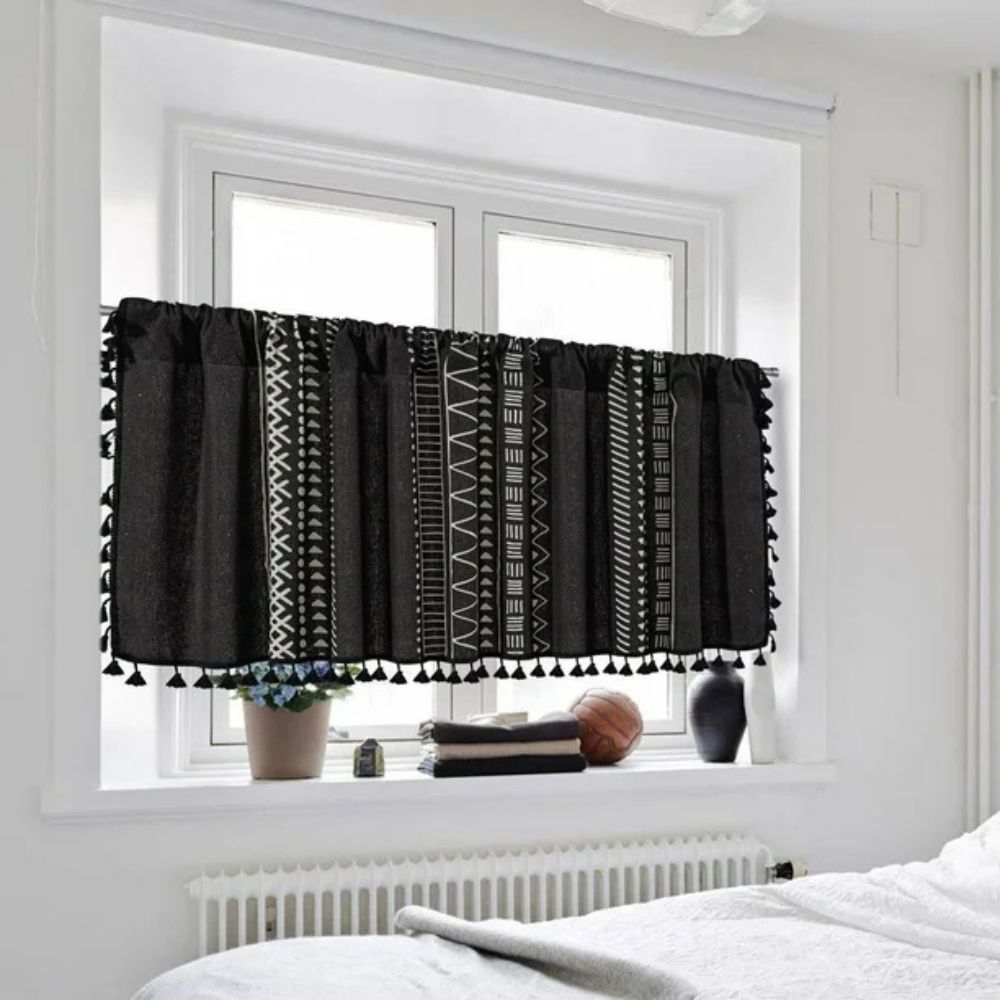 Skorter | Black Geometric Tribal Tassel Cabinet Curtain