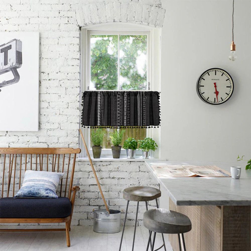 Skorter | Black Geometric Tribal Tassel Cabinet Curtain