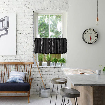 Skorter | Black Geometric Tribal Tassel Cabinet Curtain
