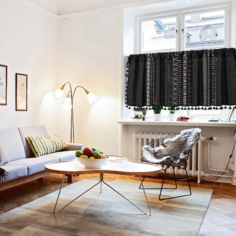 Skorter | Black Geometric Tribal Tassel Cabinet Curtain