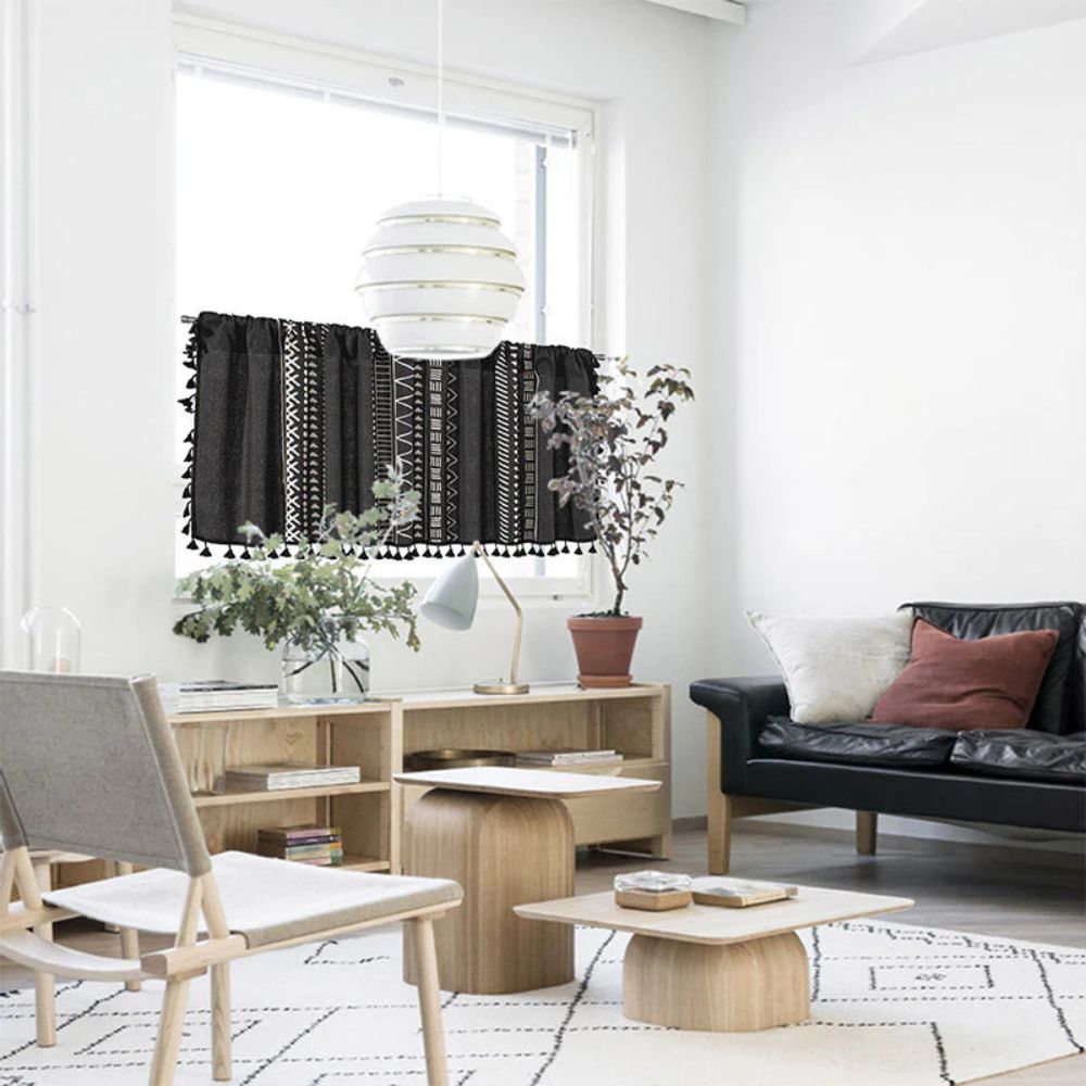 Skorter | Black Geometric Tribal Tassel Cabinet Curtain