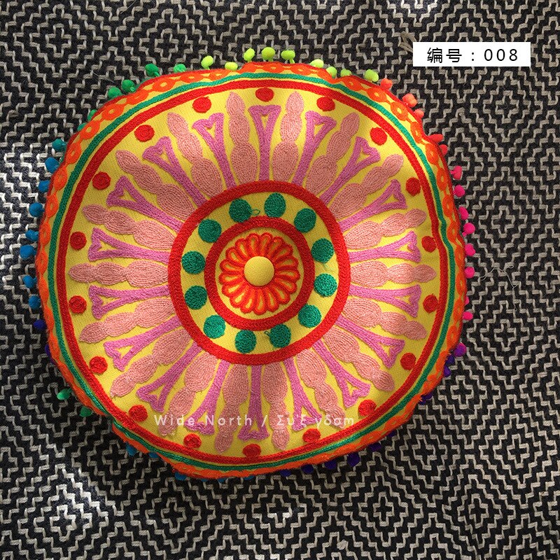 Skorter | Bohemian Tatami Cushions Sweet Cushion Fluffy Cushion Embroidered Futon Chair Cushion Round Fringe with Core Cushion Decorative