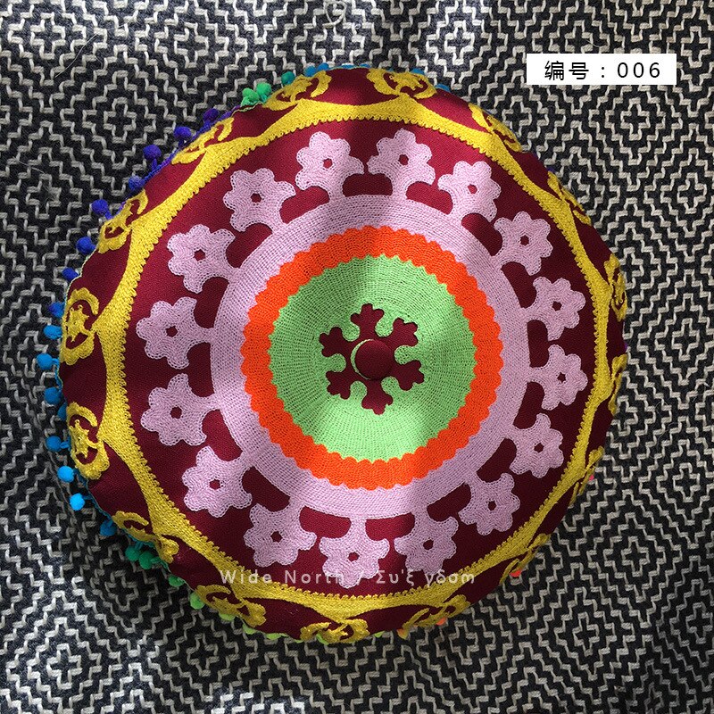 Skorter | Bohemian Tatami Cushions Sweet Cushion Fluffy Cushion Embroidered Futon Chair Cushion Round Fringe with Core Cushion Decorative