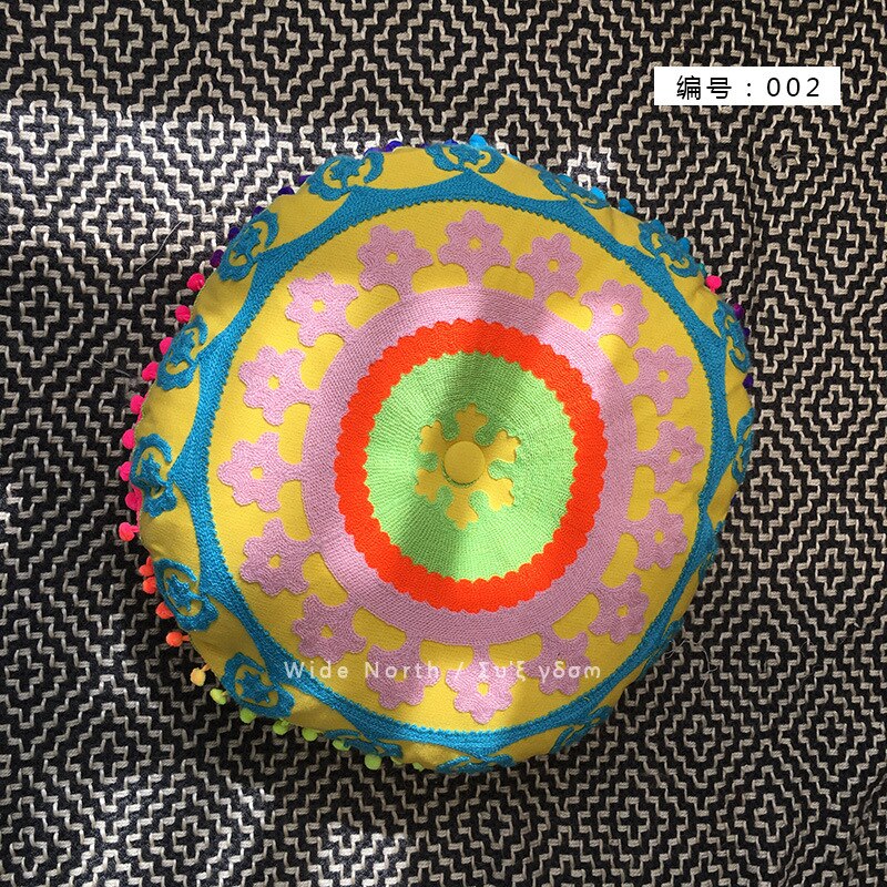 Skorter | Bohemian Tatami Cushions Sweet Cushion Fluffy Cushion Embroidered Futon Chair Cushion Round Fringe with Core Cushion Decorative