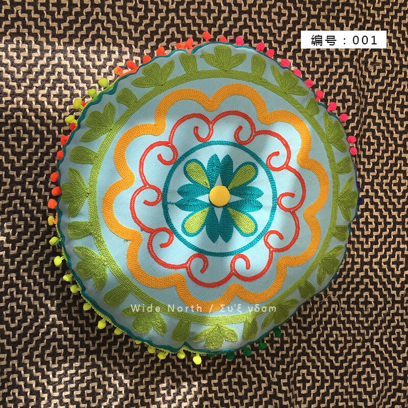 Skorter | Bohemian Tatami Cushions Sweet Cushion Fluffy Cushion Embroidered Futon Chair Cushion Round Fringe with Core Cushion Decorative