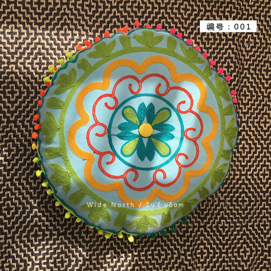 Skorter | Bohemian Tatami Cushions Sweet Cushion Fluffy Cushion Embroidered Futon Chair Cushion Round Fringe with Core Cushion Decorative