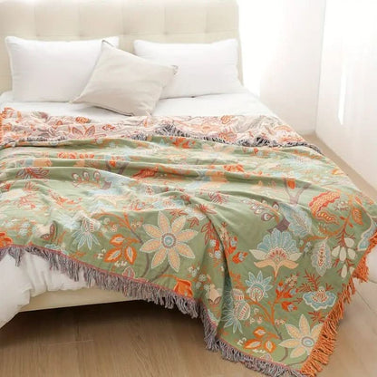Skorter | Cotton Throw Blanket with Floral Boho Pattern