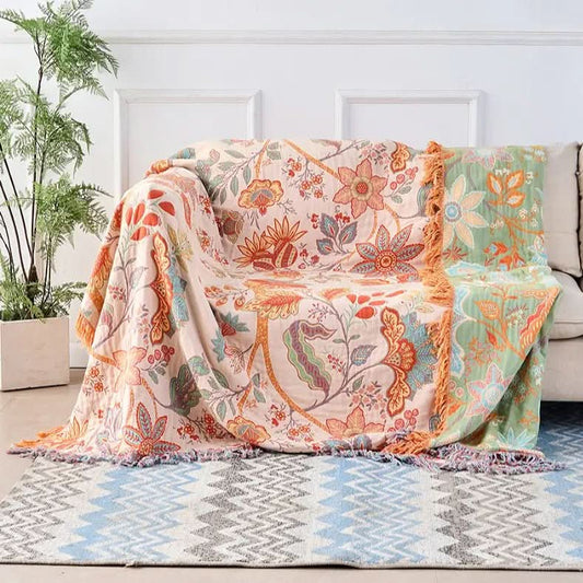 Skorter | Cotton Reversible Blanket with Jacquard and Boho Pattern