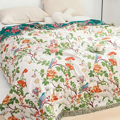 Skorter | Botanic Bluebird Reversible Cotton Blanket