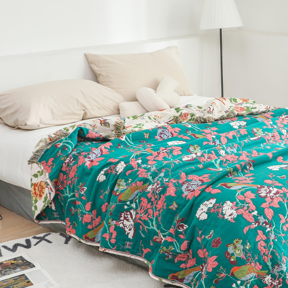 Skorter | Botanic Bluebird Reversible Cotton Blanket