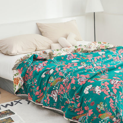 Skorter | Botanic Bluebird Reversible Cotton Blanket