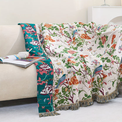 Skorter | Botanic Bluebird Reversible Cotton Blanket