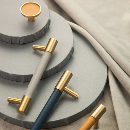 Skorter | Brass Solid Leather Handmade Cabinet Handles Drawer Inserts