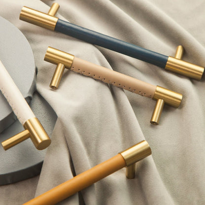 Skorter | Brass Solid Leather Handmade Cabinet Handles Drawer Inserts
