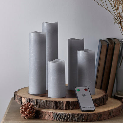 Skorter | 5-piece set pillar candles gray with remote control