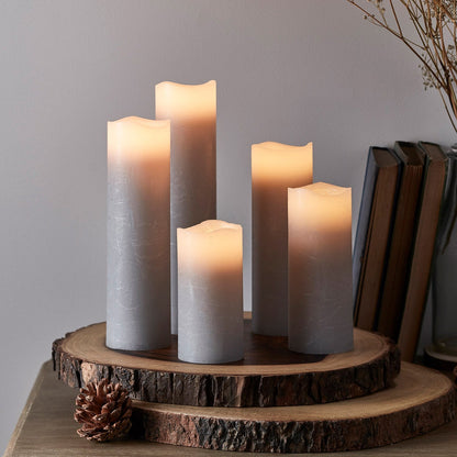 Skorter | 5-piece set pillar candles gray with remote control