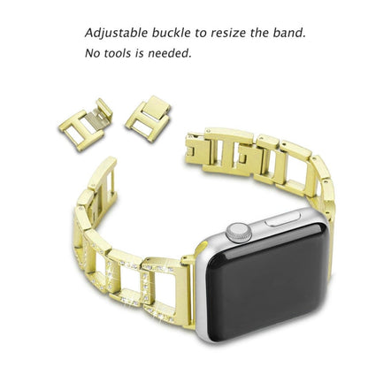 Skorter | Colorful Diamond Stainless Steel Watch Band for Apple Watch Series 10 42mm / 9&8&7 41mm / SE 3&SE 2&6&SE&5&4 40mm / 3&2&1 38mm (Gold)