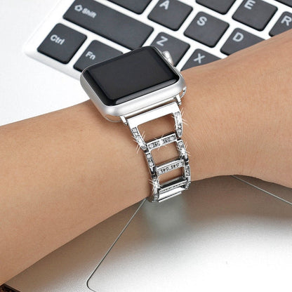 Skorter | Colorful Diamond Stainless Steel Watch Band for Apple Watch Series 10 42mm / 9&8&7 41mm / SE 3&SE 2&6&SE&5&4 40mm / 3&2&1 38mm (Gold)