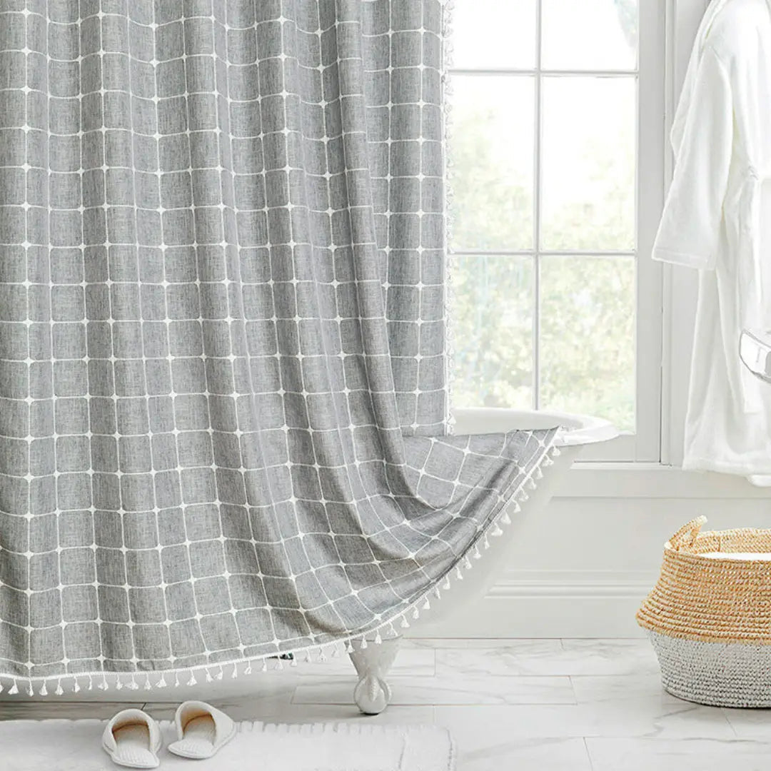 Skorter | Boho-Linen Shower Curtain with Tassels